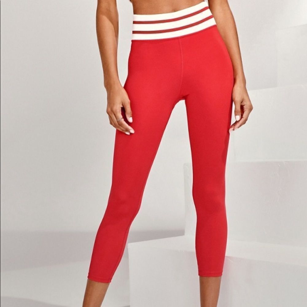 Justfab stripe waist band leggings high risk red M NWT